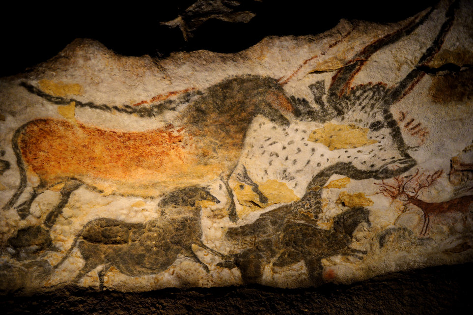 Prehistoric paintings at the replica of Lascaux caves in Montignac, South-Western France